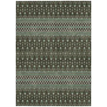3' X 5' Brown Green And Olive Green Tribal Washable Indoor Outdoor Area Rug