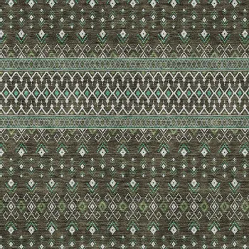 5' X 8' Brown Green And Olive Green Tribal Washable Indoor Outdoor Area Rug