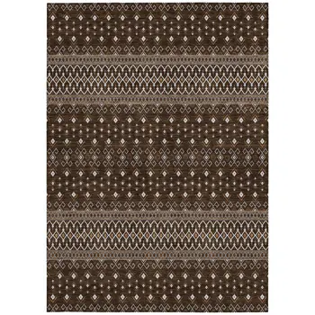 3' X 5' Chocolate Taupe And Copper Tribal Washable Indoor Outdoor Area Rug