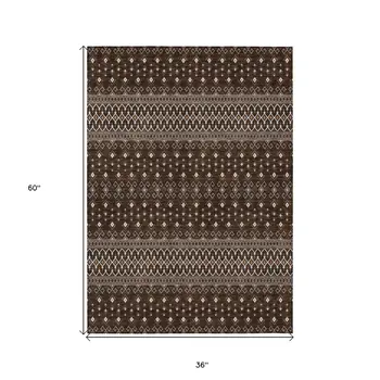 3' X 5' Chocolate Taupe And Copper Tribal Washable Indoor Outdoor Area Rug