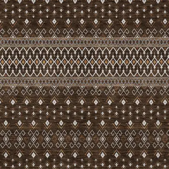 3' X 5' Chocolate Taupe And Copper Tribal Washable Indoor Outdoor Area Rug