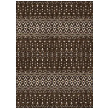 5' X 8' Chocolate Taupe And Copper Tribal Washable Indoor Outdoor Area Rug