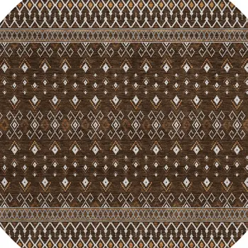 8' Chocolate Taupe And Copper Round Tribal Washable Indoor Outdoor Area Rug
