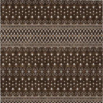 9' X 12' Chocolate Taupe And Copper Tribal Washable Indoor Outdoor Area Rug