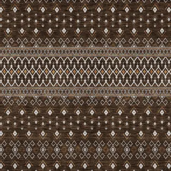 9' X 12' Chocolate Taupe And Copper Tribal Washable Indoor Outdoor Area Rug