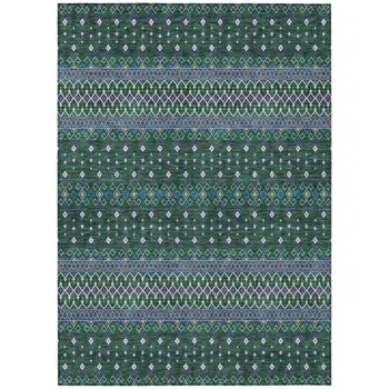 3' X 5' Green Blue And Purple Tribal Washable Indoor Outdoor Area Rug