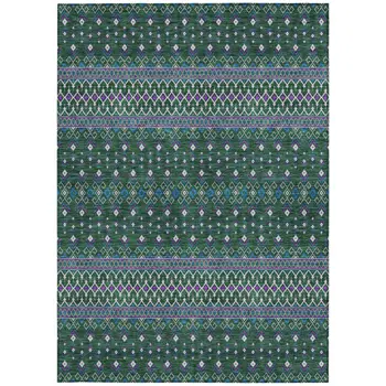 3' X 5' Green Blue And Purple Tribal Washable Indoor Outdoor Area Rug
