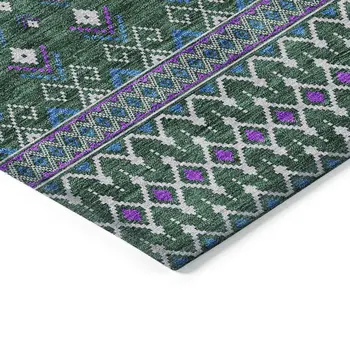 3' X 5' Green Blue And Purple Tribal Washable Indoor Outdoor Area Rug