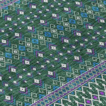 3' X 5' Green Blue And Purple Tribal Washable Indoor Outdoor Area Rug