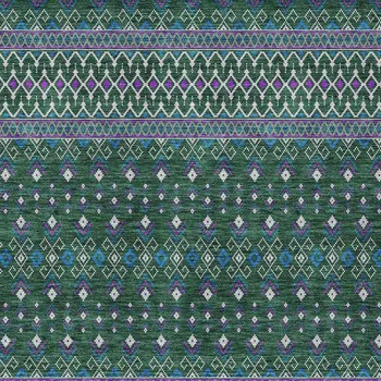 5' X 8' Green Blue And Purple Tribal Washable Indoor Outdoor Area Rug