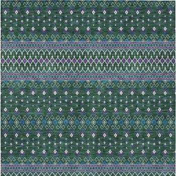 5' X 8' Green Blue And Purple Tribal Washable Indoor Outdoor Area Rug