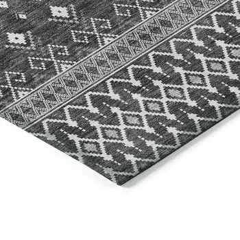 3' X 5' Gray Silver And Charcoal Tribal Washable Indoor Outdoor Area Rug