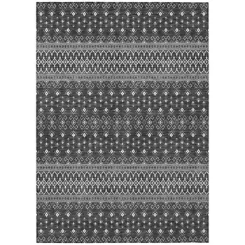 5' X 8' Gray Silver And Charcoal Tribal Washable Indoor Outdoor Area Rug
