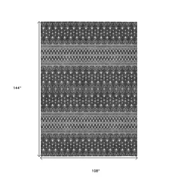 9' X 12' Gray Silver And Charcoal Tribal Washable Indoor Outdoor Area Rug