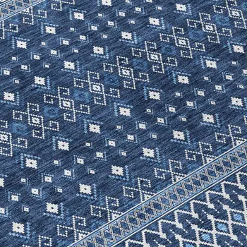5' X 8' Navy Blue And Denim Blue Tribal Washable Indoor Outdoor Area Rug