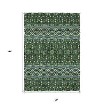 9' X 12' Olive Green And Blue Tribal Washable Indoor Outdoor Area Rug