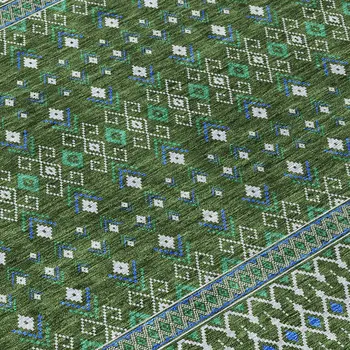 9' X 12' Olive Green And Blue Tribal Washable Indoor Outdoor Area Rug