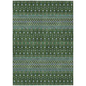 10' X 14' Olive Green And Blue Tribal Washable Indoor Outdoor Area Rug