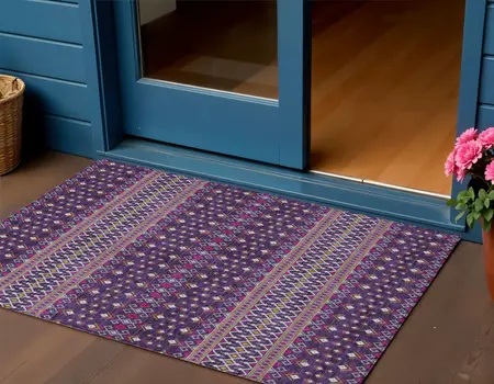 3' X 5' Purple Pink And Yellow Tribal Washable Indoor Outdoor Area Rug