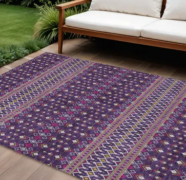 8' X 10' Purple Pink And Yellow Tribal Washable Indoor Outdoor Area Rug