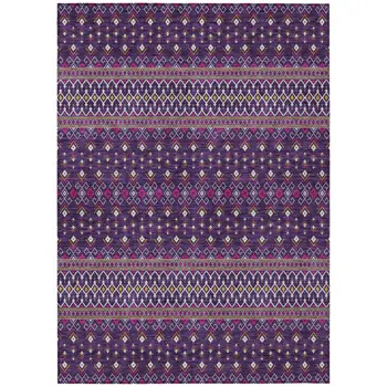 8' X 10' Purple Pink And Yellow Tribal Washable Indoor Outdoor Area Rug