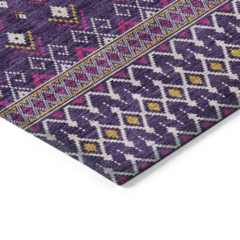 8' X 10' Purple Pink And Yellow Tribal Washable Indoor Outdoor Area Rug