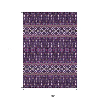 8' X 10' Purple Pink And Yellow Tribal Washable Indoor Outdoor Area Rug