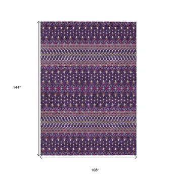 9' X 12' Purple Pink And Yellow Tribal Washable Indoor Outdoor Area Rug