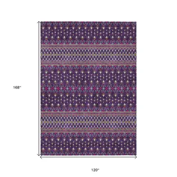 10' X 14' Purple Pink And Yellow Tribal Washable Indoor Outdoor Area Rug