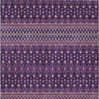 10' X 14' Purple Pink And Yellow Tribal Washable Indoor Outdoor Area Rug