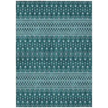 9' X 12' Teal Blue Aqua And Ivory Tribal Washable Indoor Outdoor Area Rug
