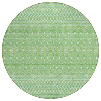 8' Green And Mint Green Round Tribal Washable Indoor Outdoor Area Rug