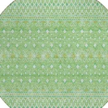 8' Green And Mint Green Round Tribal Washable Indoor Outdoor Area Rug