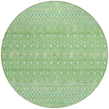 8' Green And Mint Green Round Tribal Washable Indoor Outdoor Area Rug