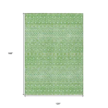 10' X 14' Green And Mint Green Tribal Washable Indoor Outdoor Area Rug