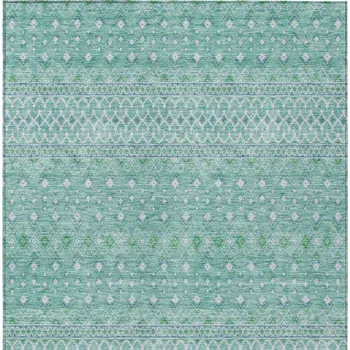 3' X 5' Aqua Teal Blue And Ivory Tribal Washable Indoor Outdoor Area Rug