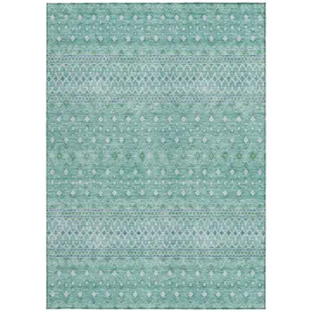 3' X 5' Aqua Teal Blue And Ivory Tribal Washable Indoor Outdoor Area Rug