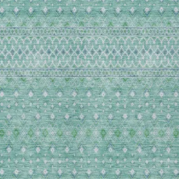 5' X 8' Aqua Teal Blue And Ivory Tribal Washable Indoor Outdoor Area Rug