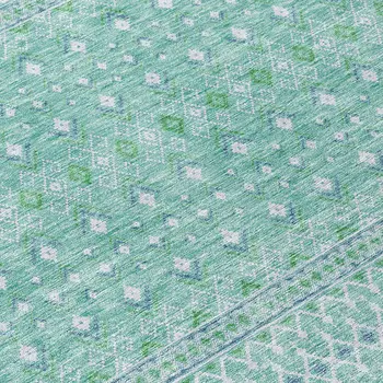 8' Aqua Teal Blue And Ivory Round Tribal Washable Indoor Outdoor Area Rug