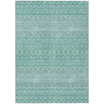 8' X 10' Aqua Teal Blue And Ivory Tribal Washable Indoor Outdoor Area Rug