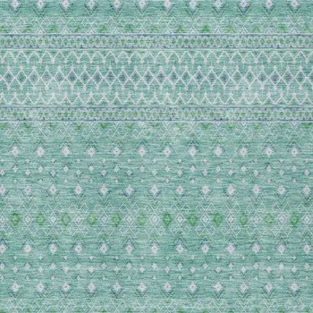 8' X 10' Aqua Teal Blue And Ivory Tribal Washable Indoor Outdoor Area Rug