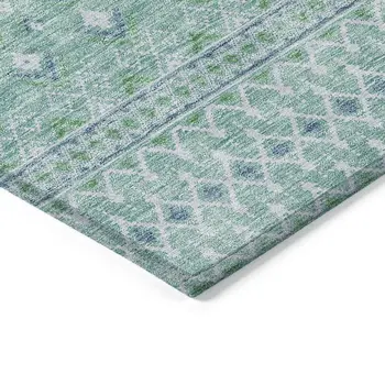 10' X 14' Aqua Teal Blue And Ivory Tribal Washable Indoor Outdoor Area Rug