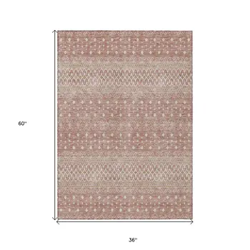 3' X 5' Blush Gold And Ivory Tribal Washable Indoor Outdoor Area Rug