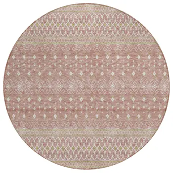 8' Blush Gold And Ivory Round Tribal Washable Indoor Outdoor Area Rug