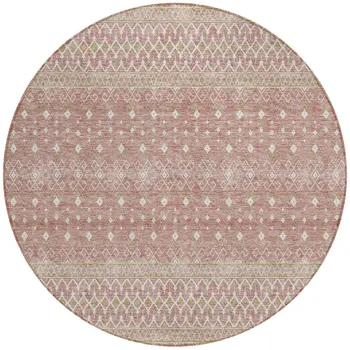8' Blush Gold And Ivory Round Tribal Washable Indoor Outdoor Area Rug