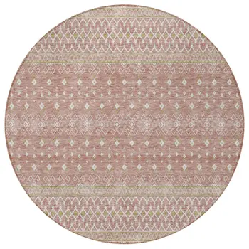 8' Blush Gold And Ivory Round Tribal Washable Indoor Outdoor Area Rug