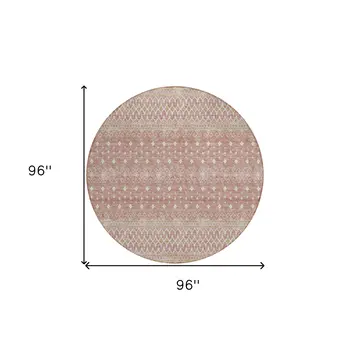 8' Blush Gold And Ivory Round Tribal Washable Indoor Outdoor Area Rug
