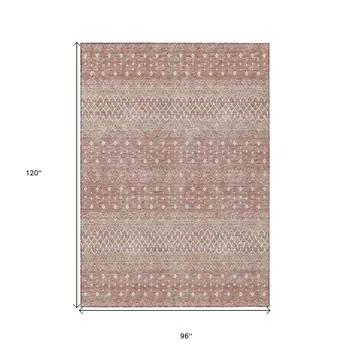 8' X 10' Blush Gold And Ivory Tribal Washable Indoor Outdoor Area Rug