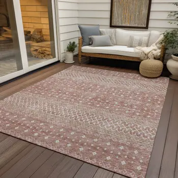 10' X 14' Blush Gold And Ivory Tribal Washable Indoor Outdoor Area Rug