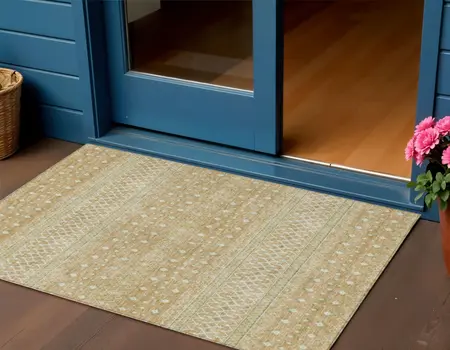 3' X 5' Copper Ivory And Olive Green Tribal Washable Indoor Outdoor Area Rug